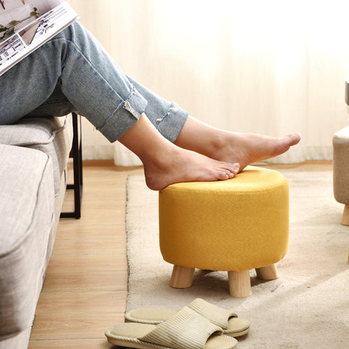 Jiayi Small Stool Home Sofa Stool Lazy Living Room Bench Solid Wood Low Stool Round Stool Fabric Shoe Changing Stool Coffee Table Stool