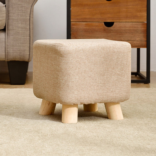 Jiayi Small Stool Home Sofa Stool Lazy Living Room Bench Solid Wood Low Stool Round Stool Fabric Shoe Changing Stool Coffee Table Stool
