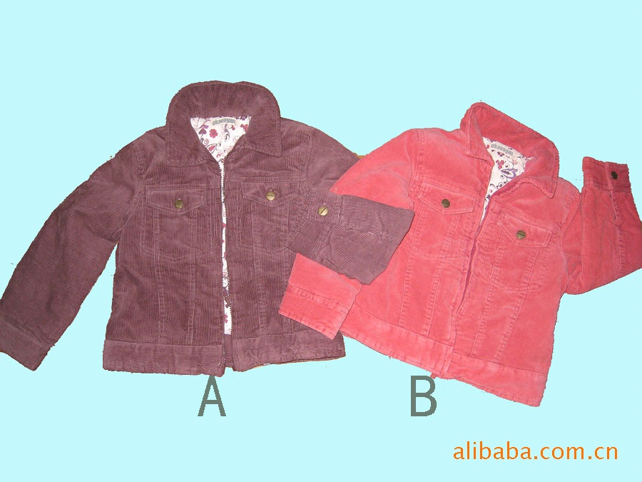 亏本清货外贸中大女童酱红/粉色砂洗全棉灯芯绒直身休闲童棉衣