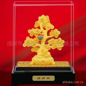 供应绒沙金金镶玉招财树摆件发财树绒沙金礼品时尚工艺礼品金钱树|ru