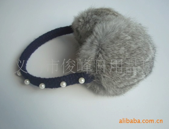 新款兔毛保暖装饰珍珠耳套 真兔毛耳套 皮草耳套保暖护耳 耳套