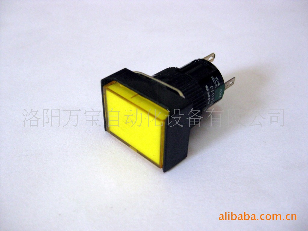 爱克斯按钮开关 AS1601J-11D/Y黄色带灯不带自锁5脚长方形矩形