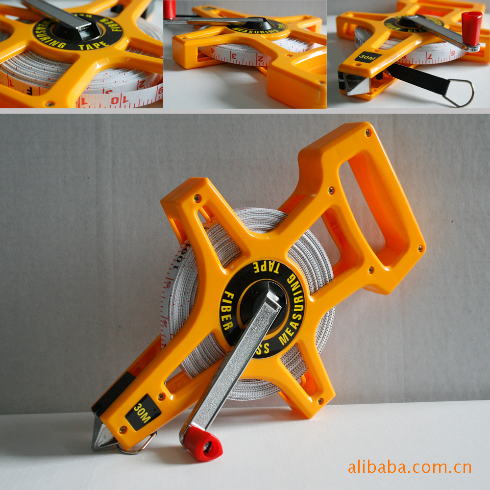 厂家供应架式ABS手摇式塑料卷尺 工程测量手持插地式PVC塑料卷尺