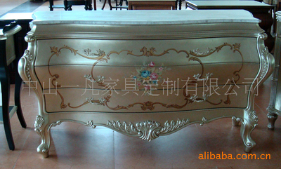 广东中山美式彩绘新古典金银泊客厅实木板式会所别墅板房家具订制|ru