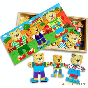 Small wholesale supply wooden  Toys children Toys Jigsaw puzzle Panel Three bears dress YX224