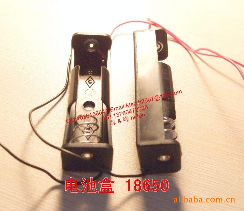 电池盒 18650  1节无盖无开关  弹簧带线 BK-18650-W