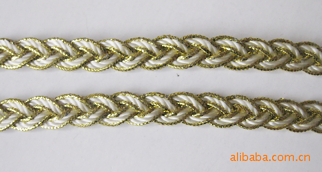 白色间金线边辫子花边 服装辅料DIY配件 1.5CM