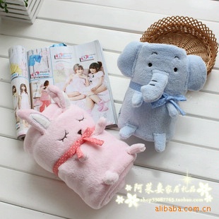 日系卡通可爱~蓝大象&amp;粉兔兔空调毯可折叠毛毯抱枕卷毯|ru