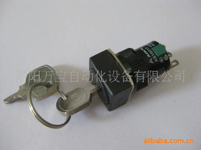 供应 AIKS 爱克斯旋钮开关AS1601F-11X/2带钥匙2位两档正方形3脚