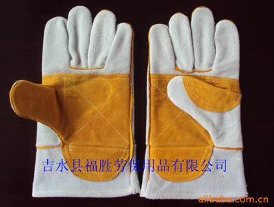 supply 14 inch Natural color Cow Split double-deck Palm Lining Electric welding glove