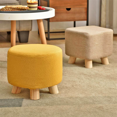 Jiayi Small Stool Home Sofa Stool Lazy Living Room Bench Solid Wood Low Stool Round Stool Fabric Shoe Changing Stool Coffee Table Stool