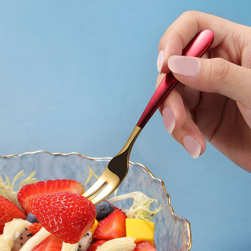 304 stainless steel fork spoon Internet celebrity dessert spoon ins fruit fork spray paint plated tableware creative ice cream spoon two-tine fork
