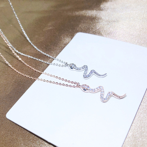 Copper Micro-Engraved Diamond Personalized Snake Style Korean Fashion Women's Necklace, Influencer Style Popular Clavicle Chain Wholesale