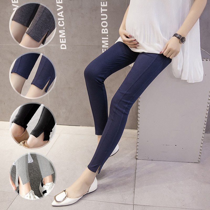 In-Stock 2026 Spring and Autumn New Maternity Pants Cotton Patchwork Leggings Stretch Slim Fit Split Hem Ankle-Length Belly Support Pants