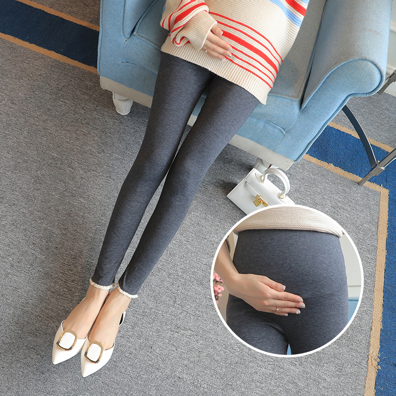 Real Shot In-Stock Spring and Autumn Maternity Pants, New Maternity Leggings with Fashionable Lace Trim at the Cuffs, Belly Support Pants for Pregnant Women, Trendy