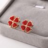 Fashionable earrings, golden accessory stainless steel, city style, four-leaf clover, simple and elegant design, pink gold, wholesale