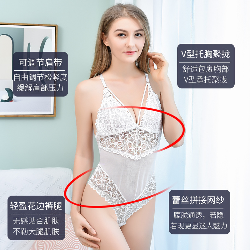 Nueva ropa interior de encaje de malla de una pieza sin algodón para mujer tazón sexy deep v strap beauty back lencería sexy sujetador de mujer image 3