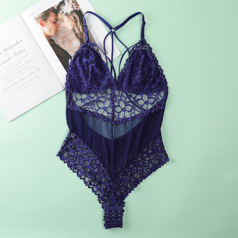 Nueva ropa interior de encaje de malla de una pieza sin algodón para mujer tazón sexy deep v strap beauty back lencería sexy sujetador de mujer image 10