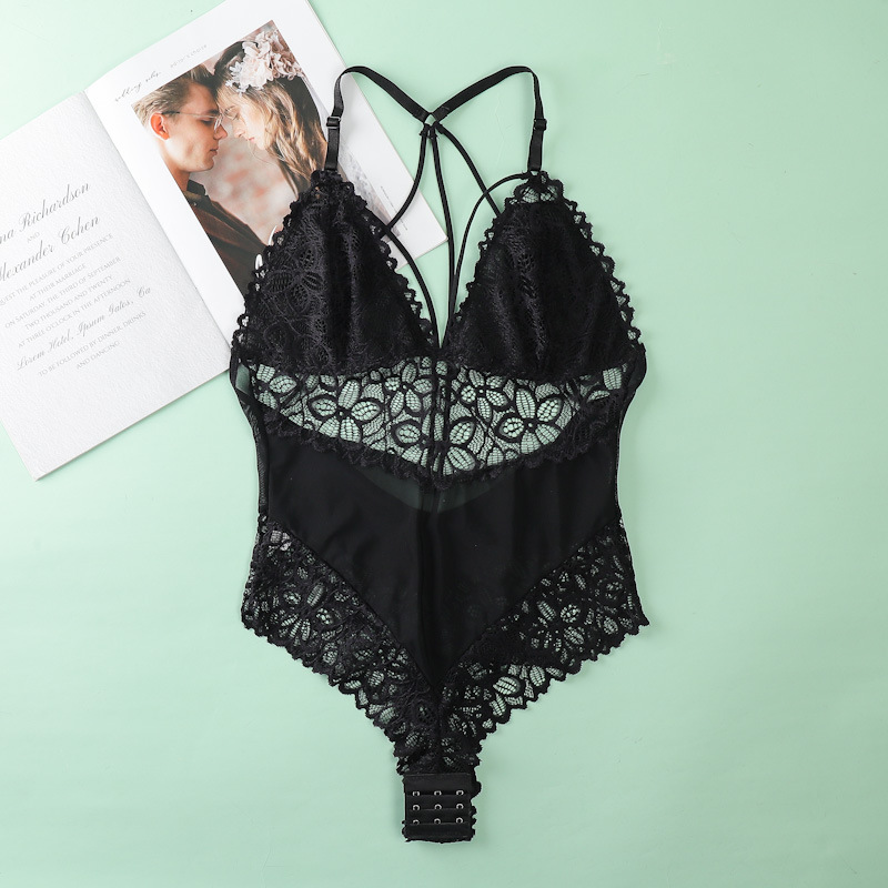 Nueva ropa interior de encaje de malla de una pieza sin algodón para mujer tazón sexy deep v strap beauty back lencería sexy sujetador de mujer image 9