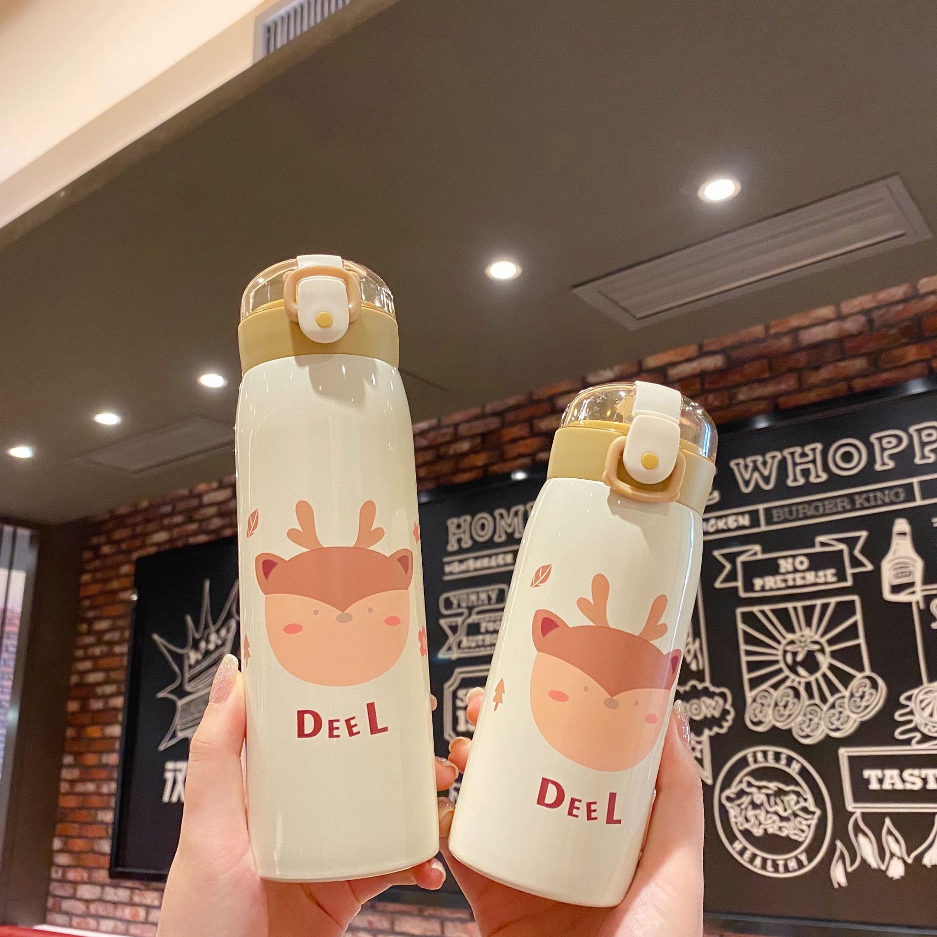 Nuevos niños 304 taza de vacío de acero inoxidable linda chica con paja taza de agua de gran capacidad taza de regalo al por mayor