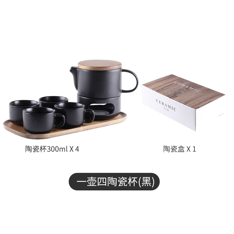 Creativo simple nórdico juego de té con placa de madera flor vela base fruta té de la tarde té cerámica juego de té traje