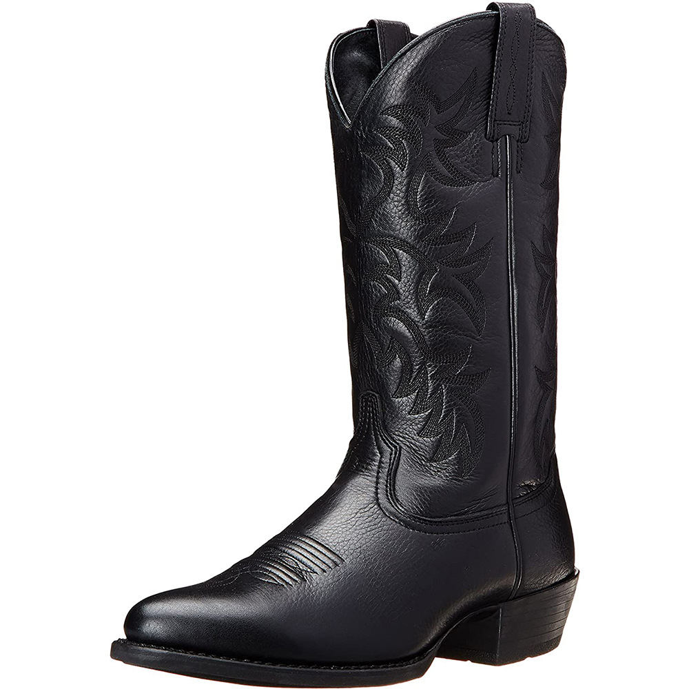 Men's wooden boots with embroidered heels Tall Western cowboy boots winter_vogvips.com