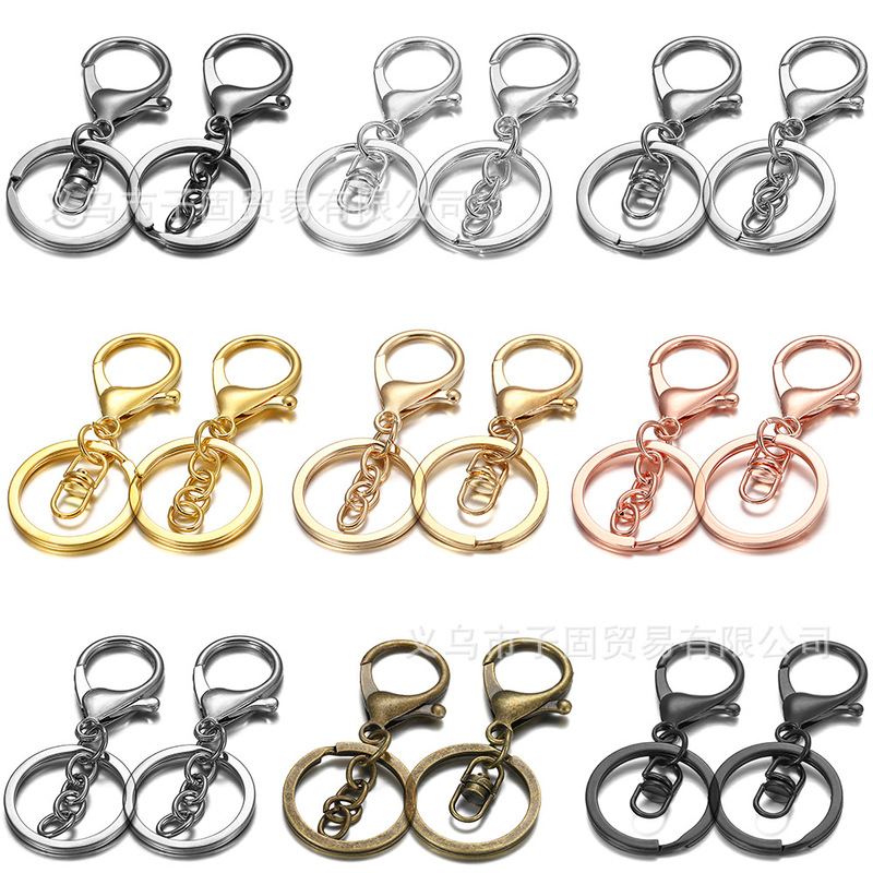 Eight-character lobster buckle key ring DIY jewelry accessories 30mm alloy lobster buckle three-piece metal keychain Eight-character lobster buckle key ring DIY jewelry accessories 30mm alloy lobster buckle three-piece metal keychain