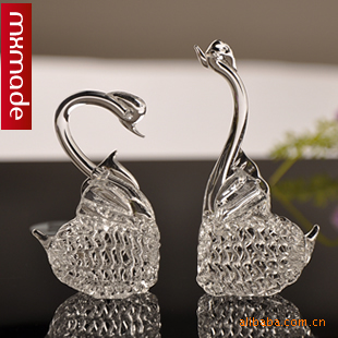 爱之天鹅结婚礼物 玻璃工艺品摆件 新奇特家居装饰品