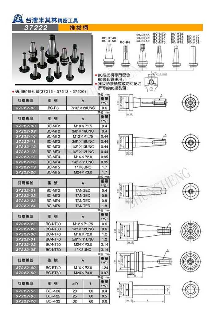米其林精密工具总代理台湾米其林推拔柄 37222 BC-BT40 数控刀柄