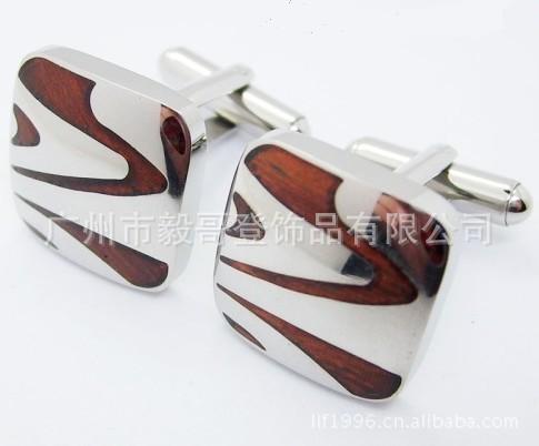 礼品袖扣，316不锈钢袖扣，水浪纹袖扣，A4026-M红木袖扣，