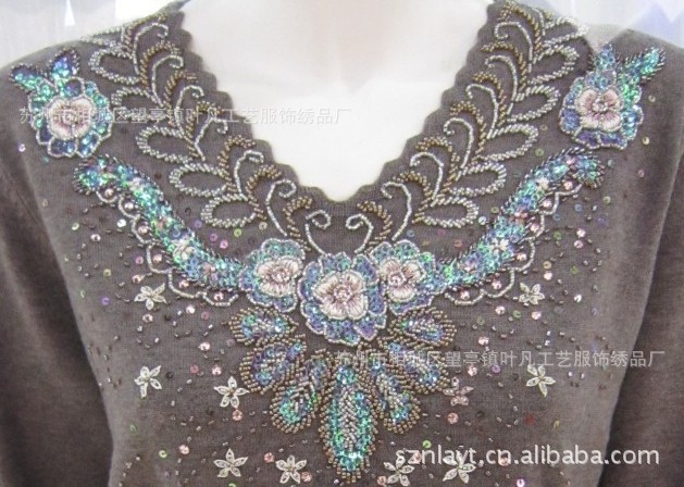 厂家供应 苏州“叶凡”供应棕色羊毛衫订珠