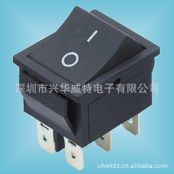 电源翘板开关 船形开关 船型开关 黑色6脚二档双掷