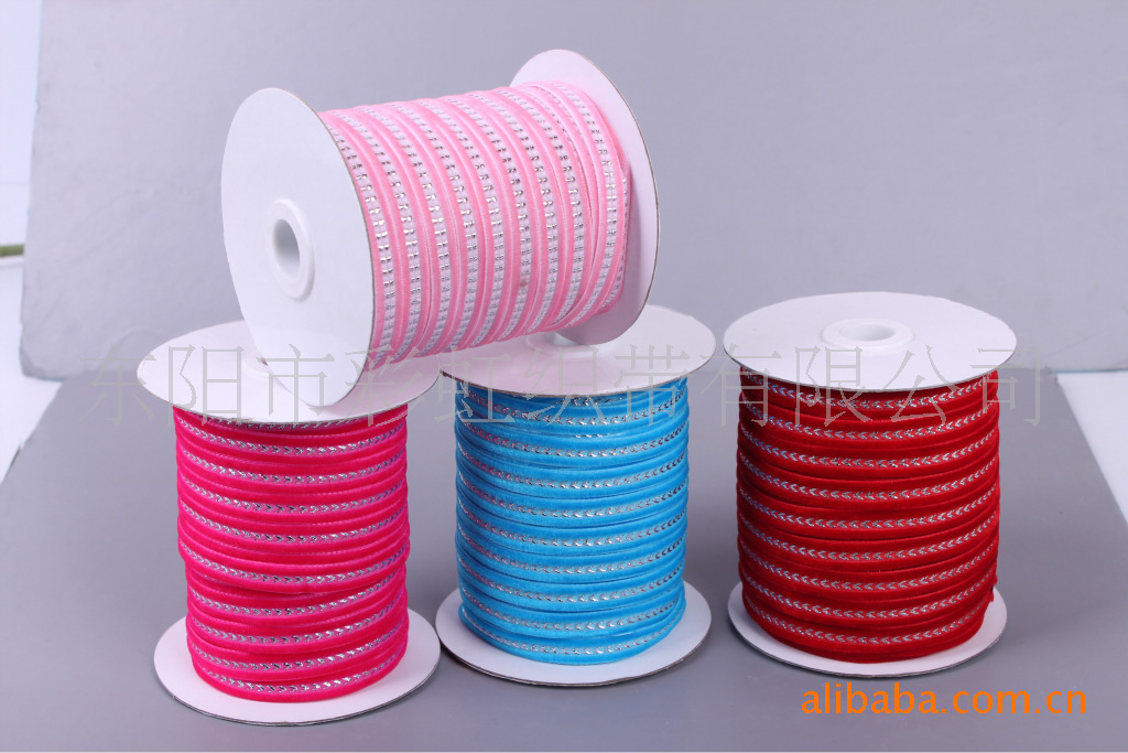 供应DIY植葱绒带,人字丝绒带 轮子丝绒带 中间植葱绒带