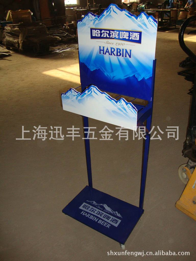 上海工厂直供落地展示架蓝色啤酒推车陈列架、可加工展柜商用耐用