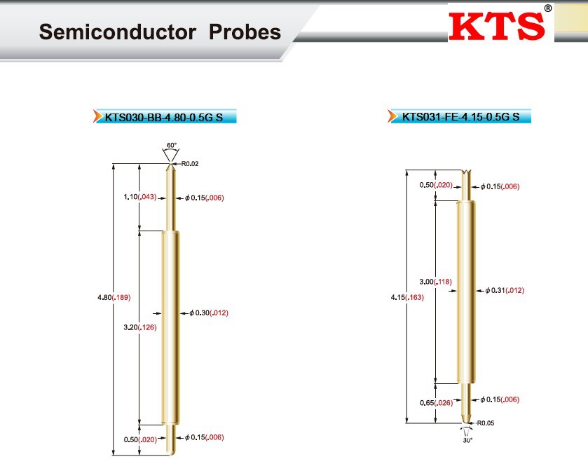 现货供应香港进口0.3双头弹簧测试探针 kts030 pogo pin高频探针