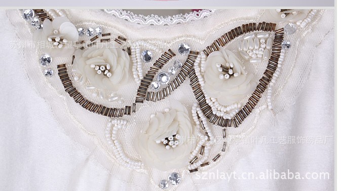 厂家供应 简约 式机绣棉绒刺绣蕾丝花边辅料 手工订珠衣领