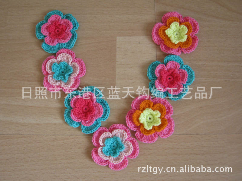 供应手工毛线钩花、手钩钩织棉线花朵，钩针毛线花