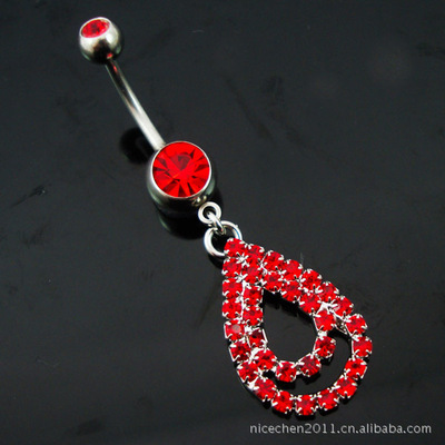 廠家直銷 防過敏穿刺飾品歐美鑲鑽水滴形肚臍環 肚臍釘現貨批發