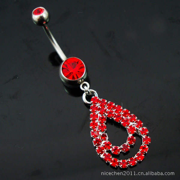 廠家直銷 防過敏穿刺飾品歐美鑲鑽水滴形肚臍環 肚臍釘現貨批發