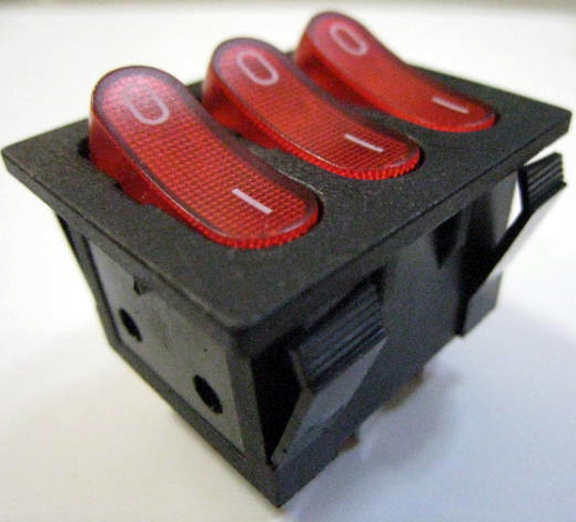 三联船型开关 船形开关 9脚开关 KCD2-302N 红色(带灯)