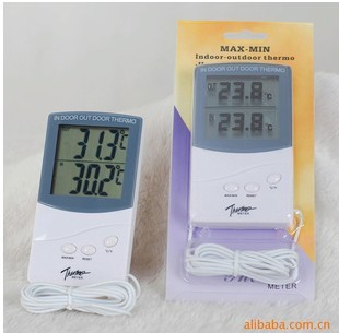 供应数字显示带探头式TA338温度计  室内外记忆温度计