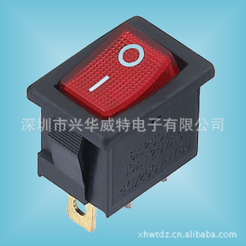 电源翘板开关 船形开关 船型开关 黑色3脚二档带红灯