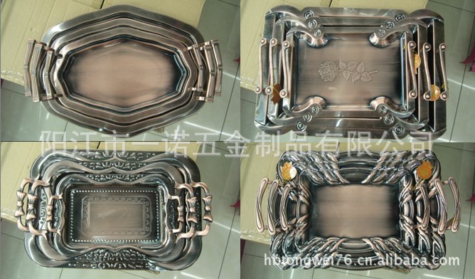 D-045G不锈钢压花托盘,压花方盘,压花餐盘水果盘酒店用品