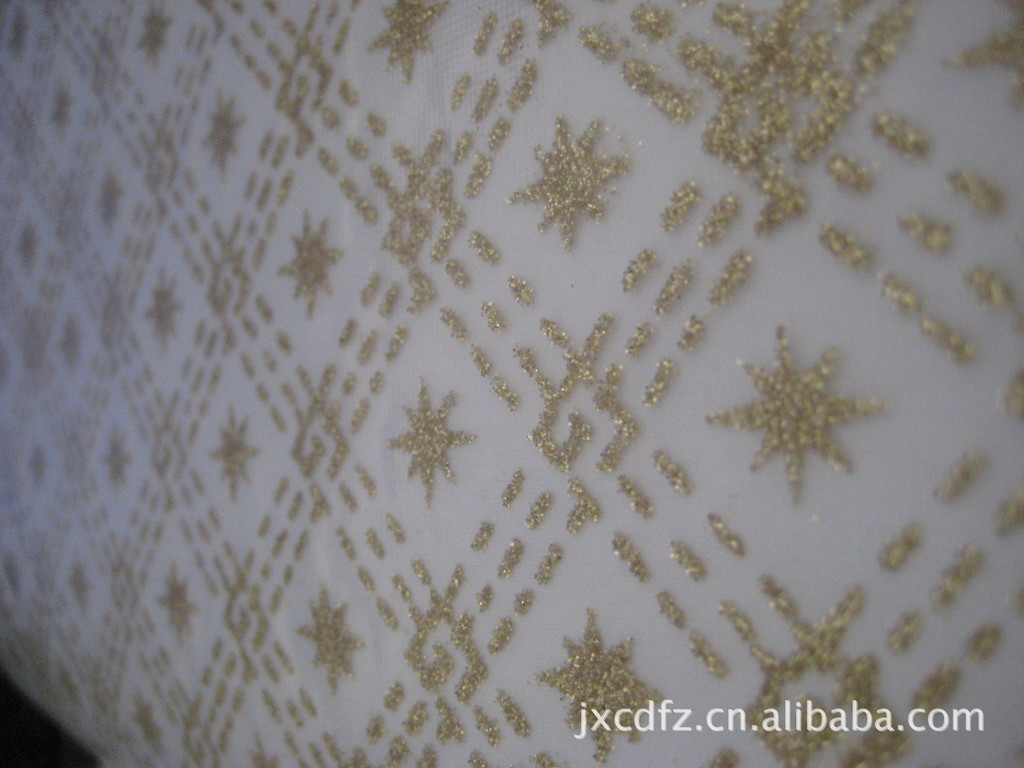 厂家供应喷金欧根纱、烫金雪纱，玻璃纱