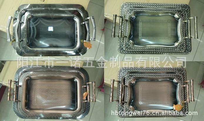 D-045E不锈钢压花托盘,压花方盘,压花餐盘水果盘酒店用品