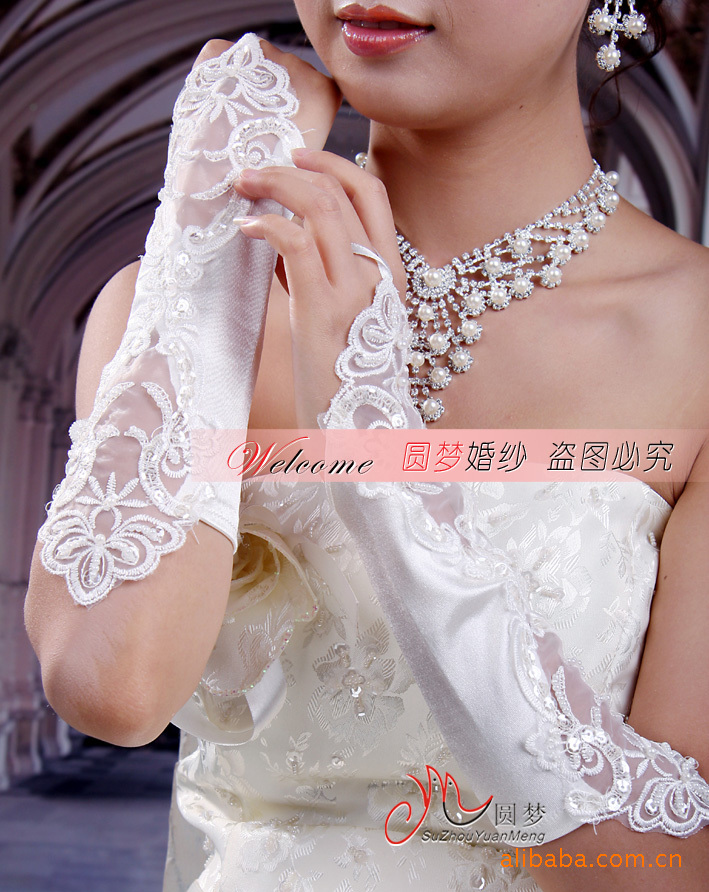 厂家直销大量批发 婚纱礼服配饰 缎面手套 新娘对花无指手套|ms
