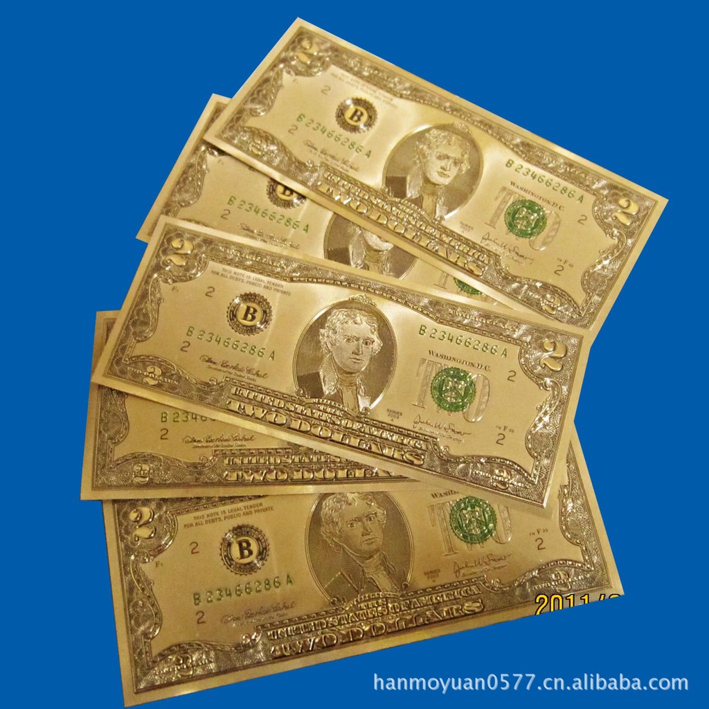 浮雕凹凸折光压纹金箔纸色2两贰美元金箔纪念币冥币 金银纸