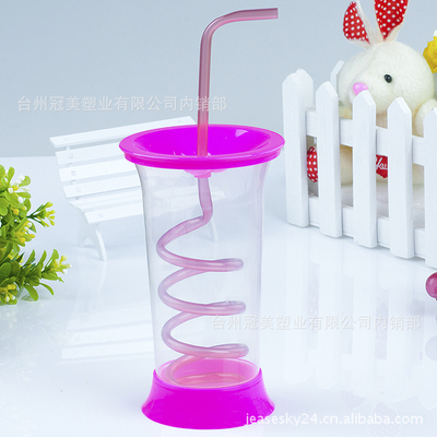 PP塑料螺旋吸管杯400ML 卡通图案 可印刷广告|ms