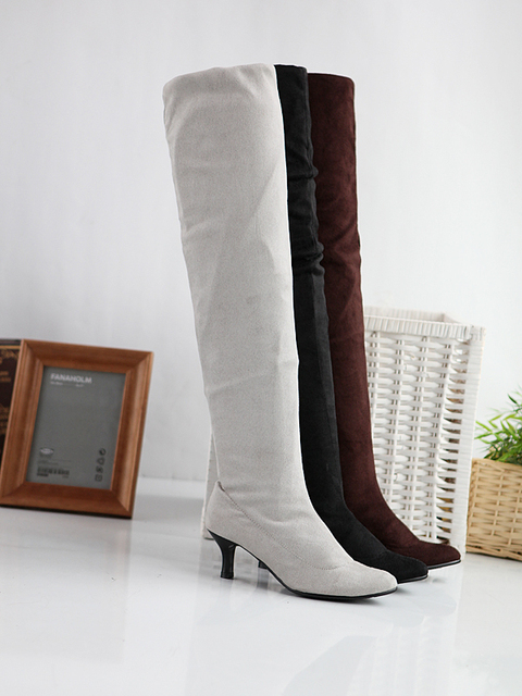 Women’s Boots Suede Medium heel Elastic Shaping Women’s Large Size 