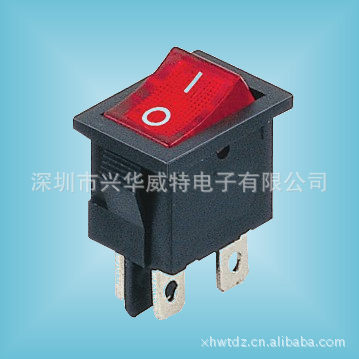 电源翘板开关 船形开关 船型开关 黑色4脚二档带红灯